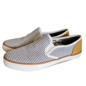 Margaritaville Women's Sailor Slip On Boat Shoes Nautical Stripes 8.5 Navy White